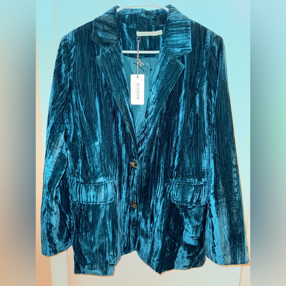 Ellison Teal Velvet Blazer Jacket - Women's